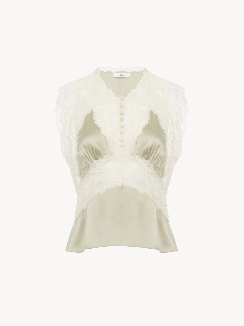 Chloé V-NECK TOP IN SILK SATIN & LACE outlook