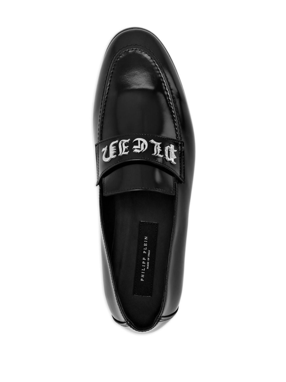 Gothic logo-plaque leather moccasins - 3