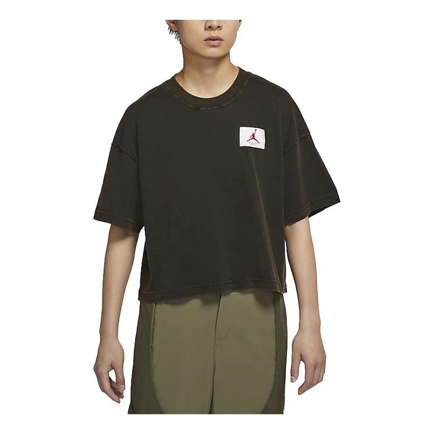 (WMNS) Air Jordan Essentials Boxy Logo Loose Sports Short Sleeve Black CZ4140-010 - 1
