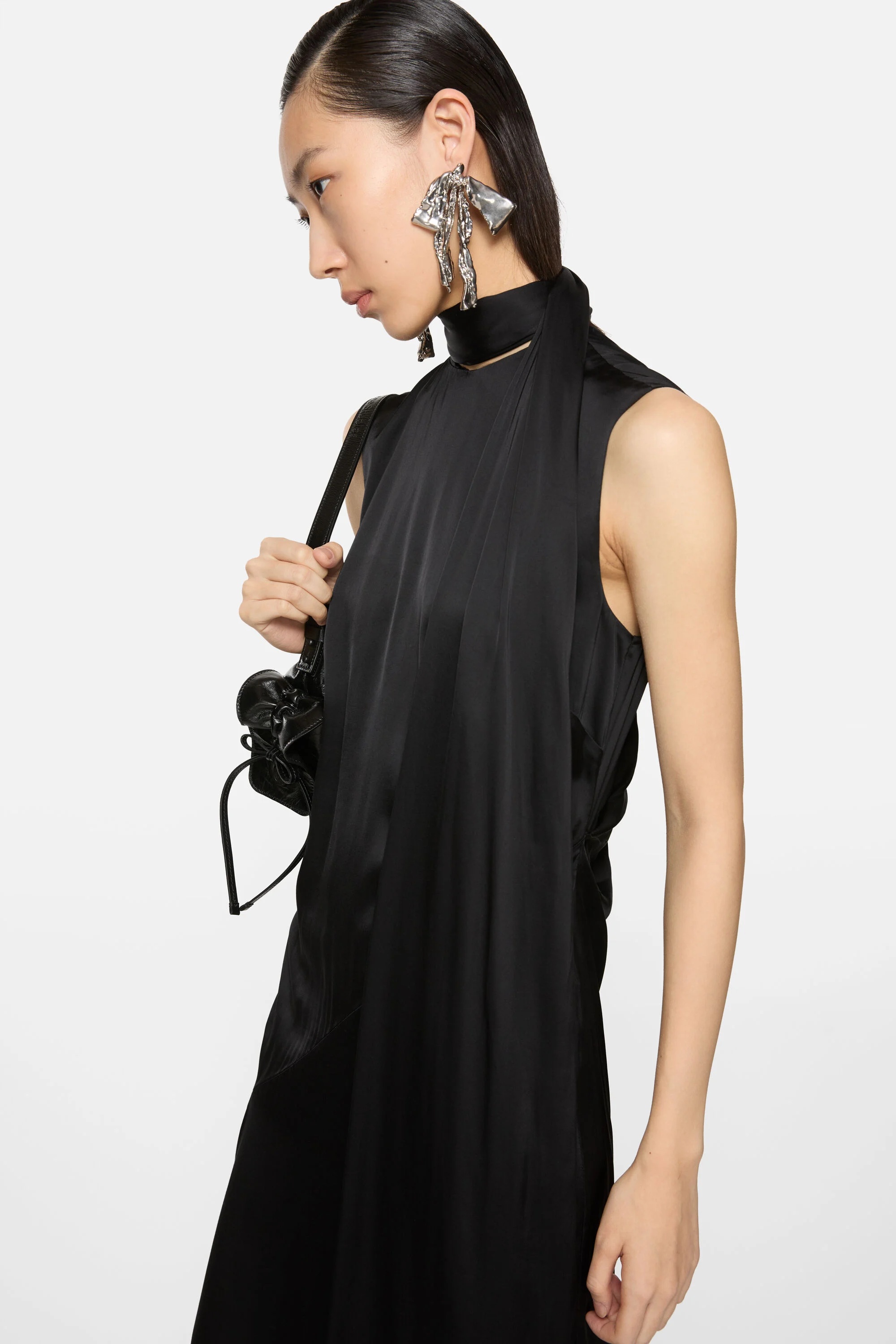 Satin Dress - Black - 4