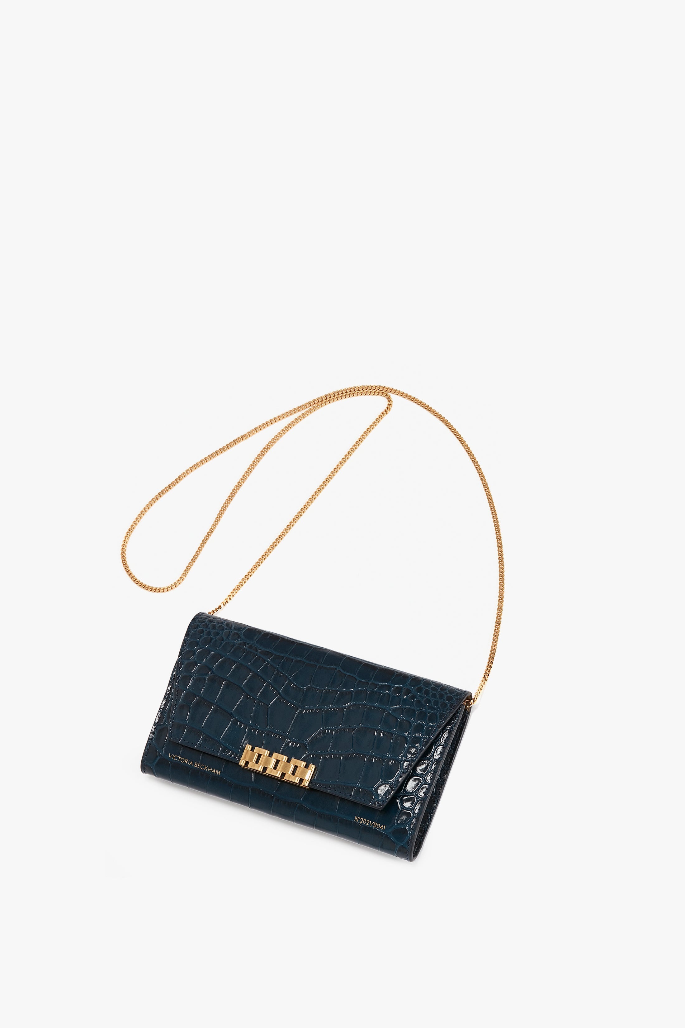Wallet On Chain In Midnight Croc-Effect Leather - 8