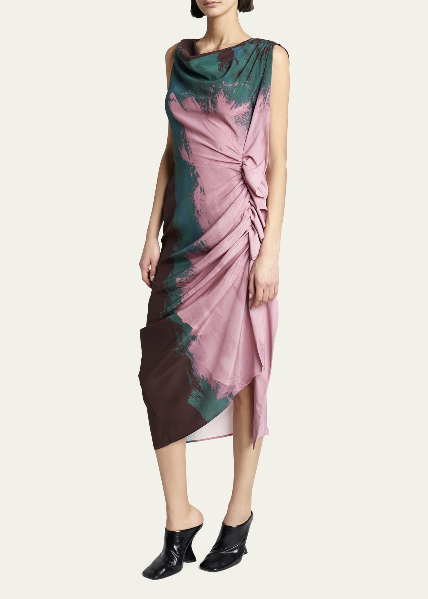 Dinam Draped Printed Midi Dress - 4