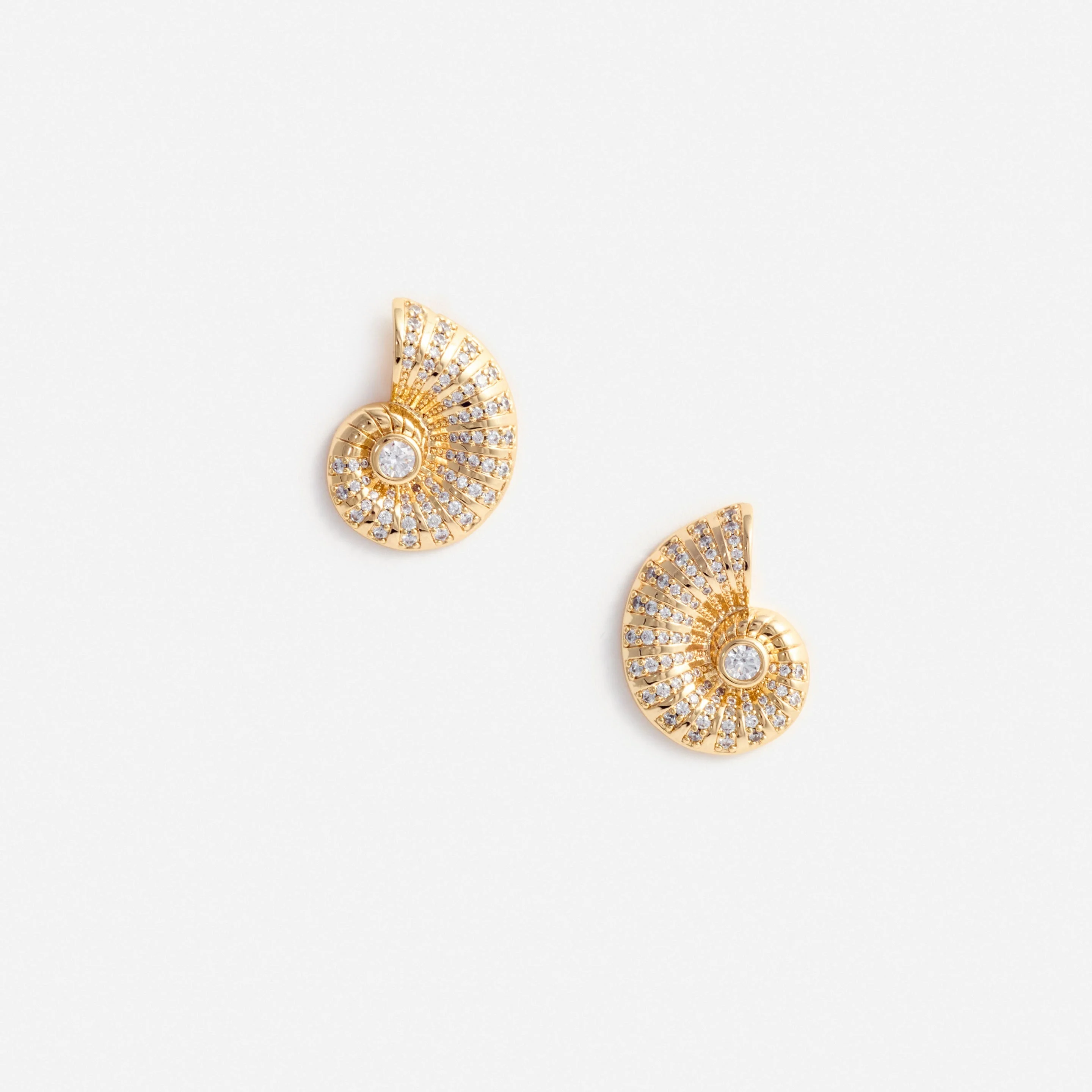 Gold Crystal Shell Earrings - 1