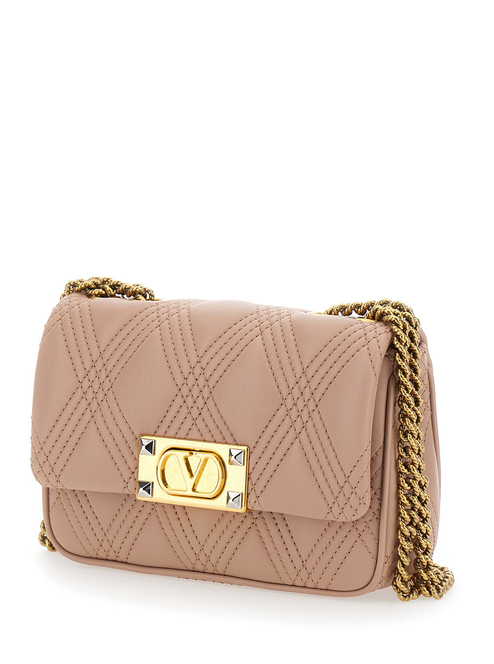 Valentino Garavani Women 'Quiltie 67' Pink Quilted Crossbody Bagwith Vlogo Plaque On The Front In Le - 2