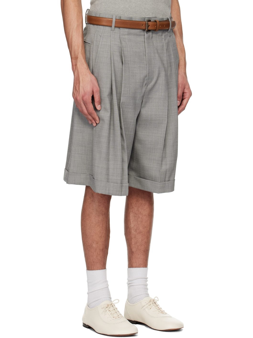 Gray Pleated Shorts - 2