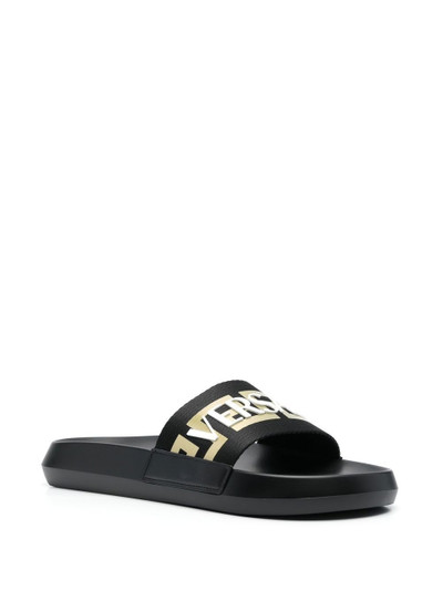 VERSACE logo-appliqué open toe slides outlook