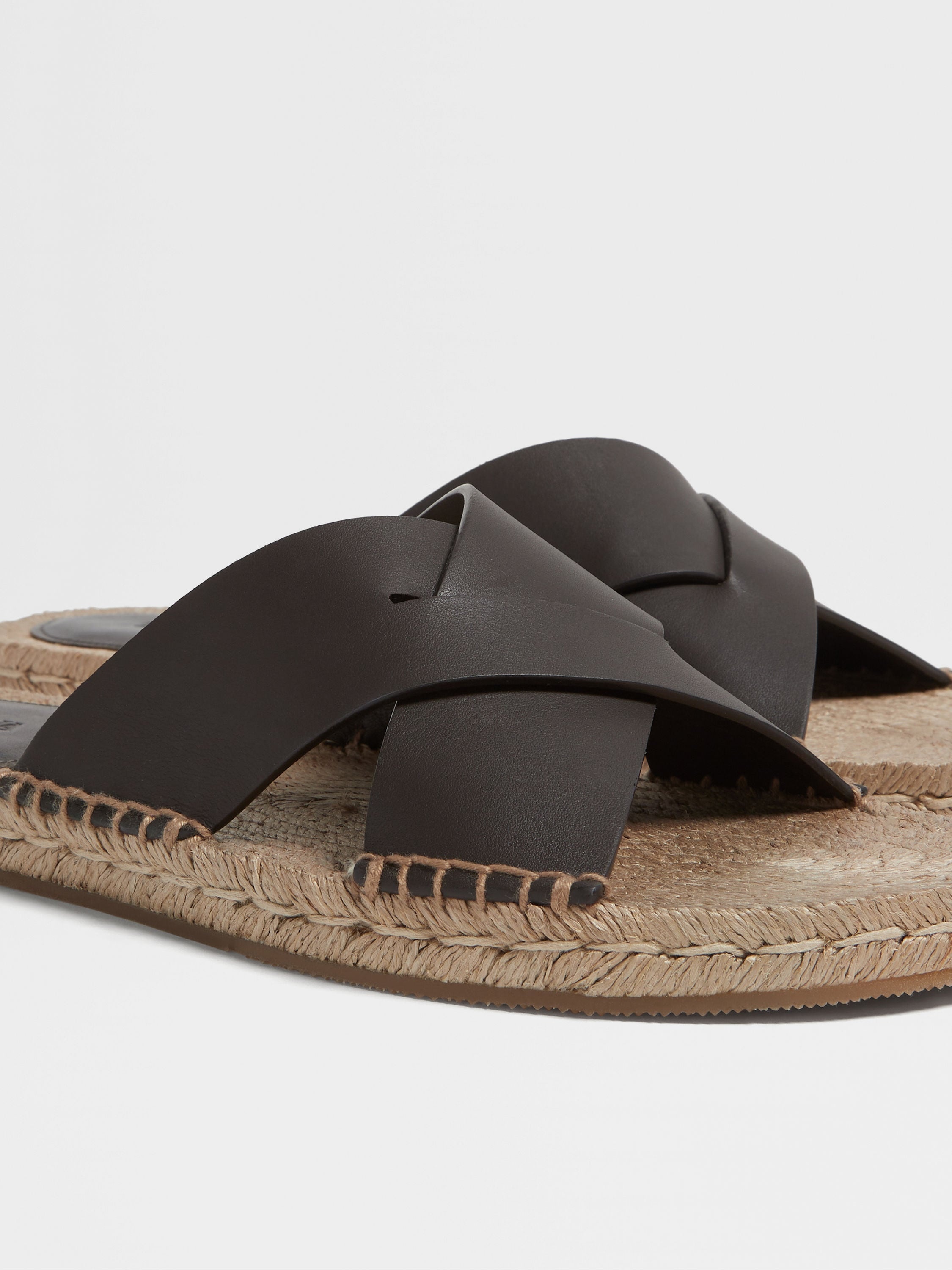 DARK BROWN LEATHER ESPADRILLE SANDALS - 4