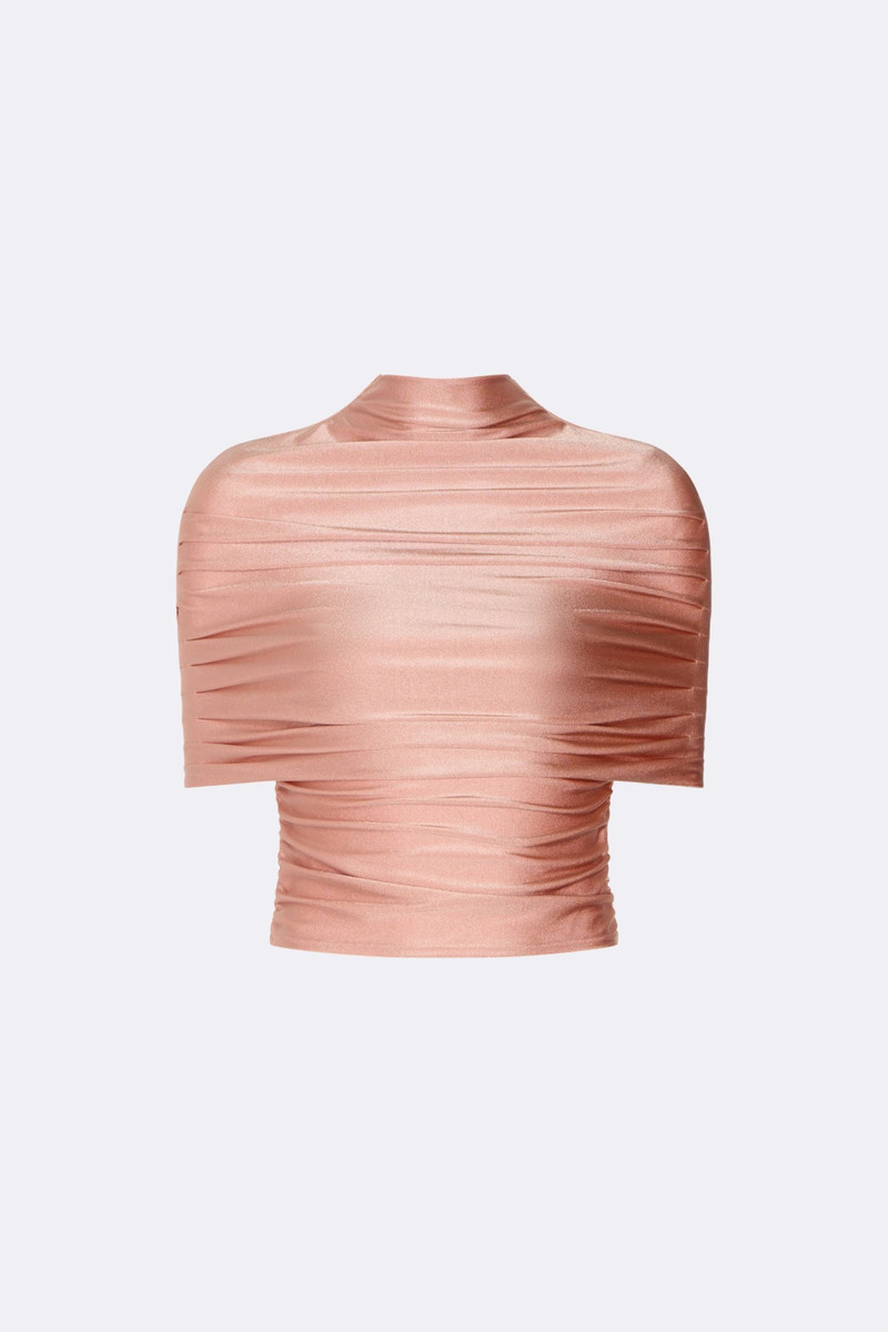 Shine Jersey Mock Neck Ruched Top 1