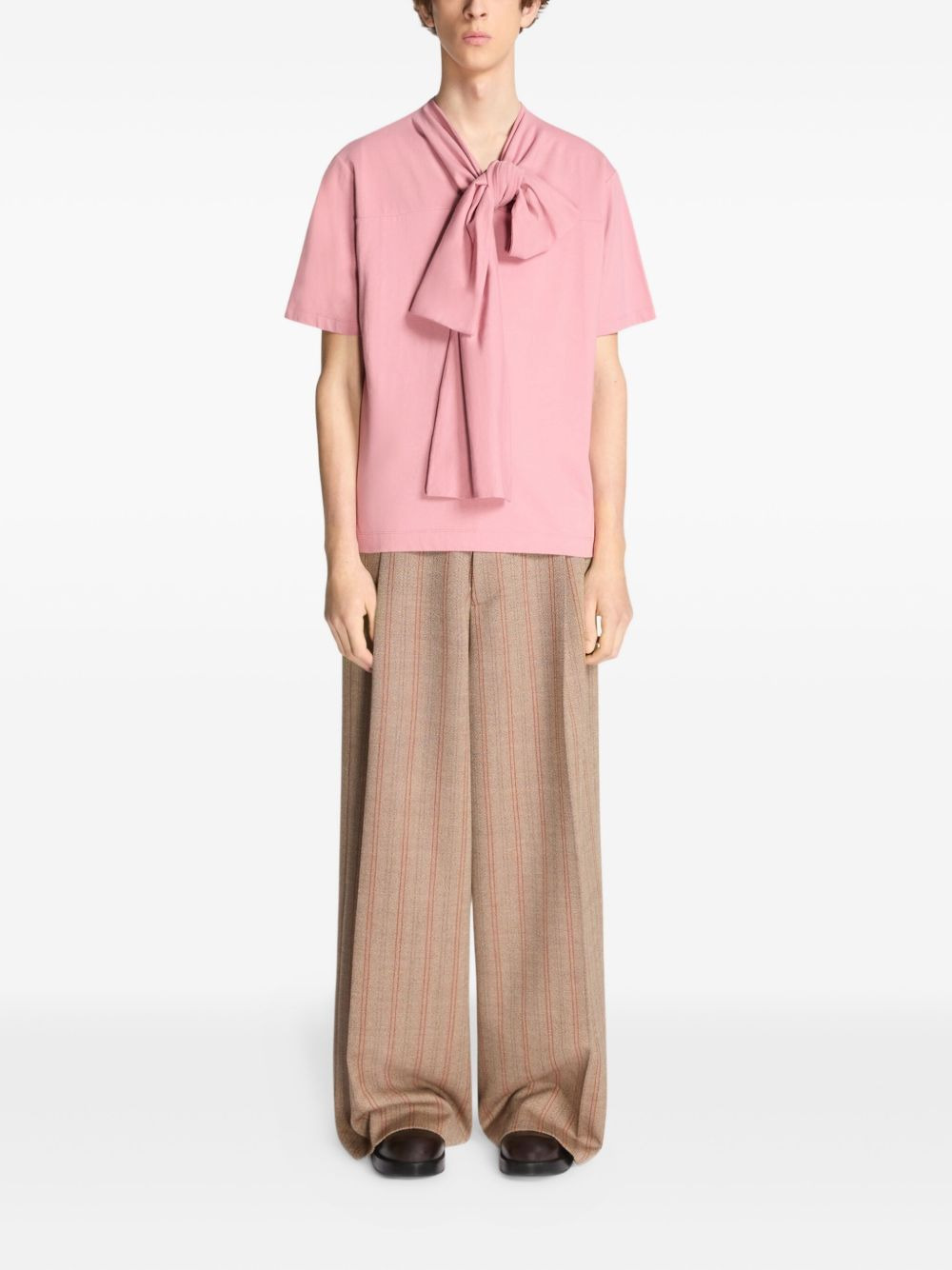 bow neck cotton T-shirt - 2