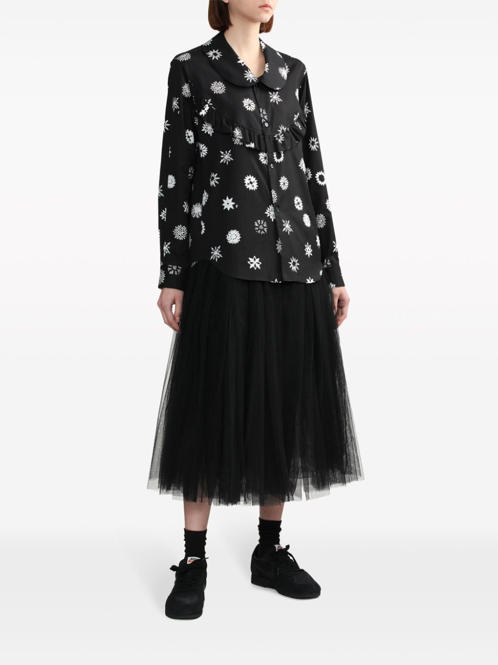 graphic-print ruffle-trim shirt - 3