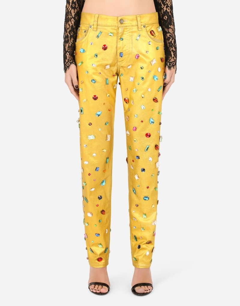 Dolce & Gabbana Coated denim jeans with rhinestones outlook