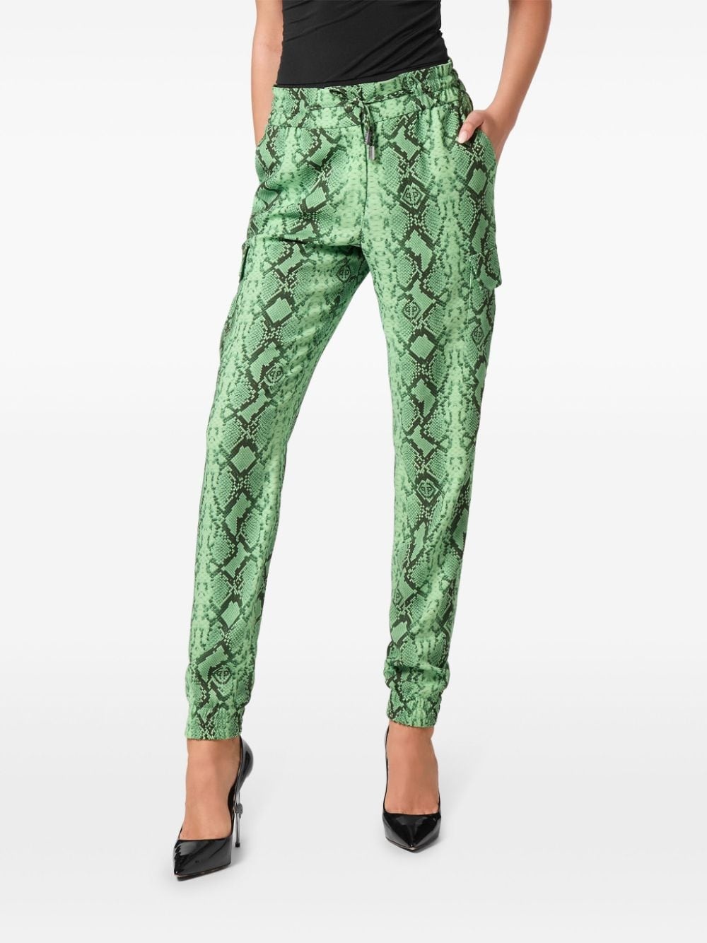 python-print satin cargo trousers - 3