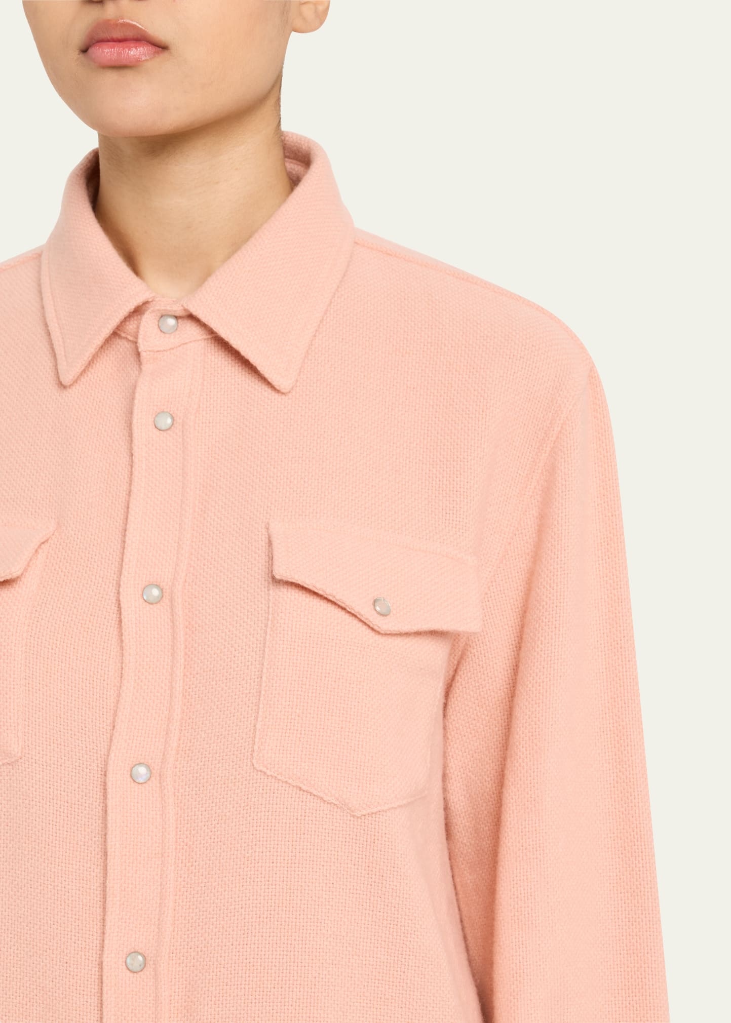 Peach Blush Cashmere Button-Down Shirt - 5