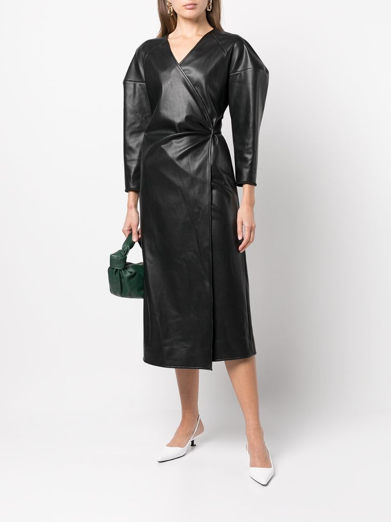 faux leather wrap dress - 2