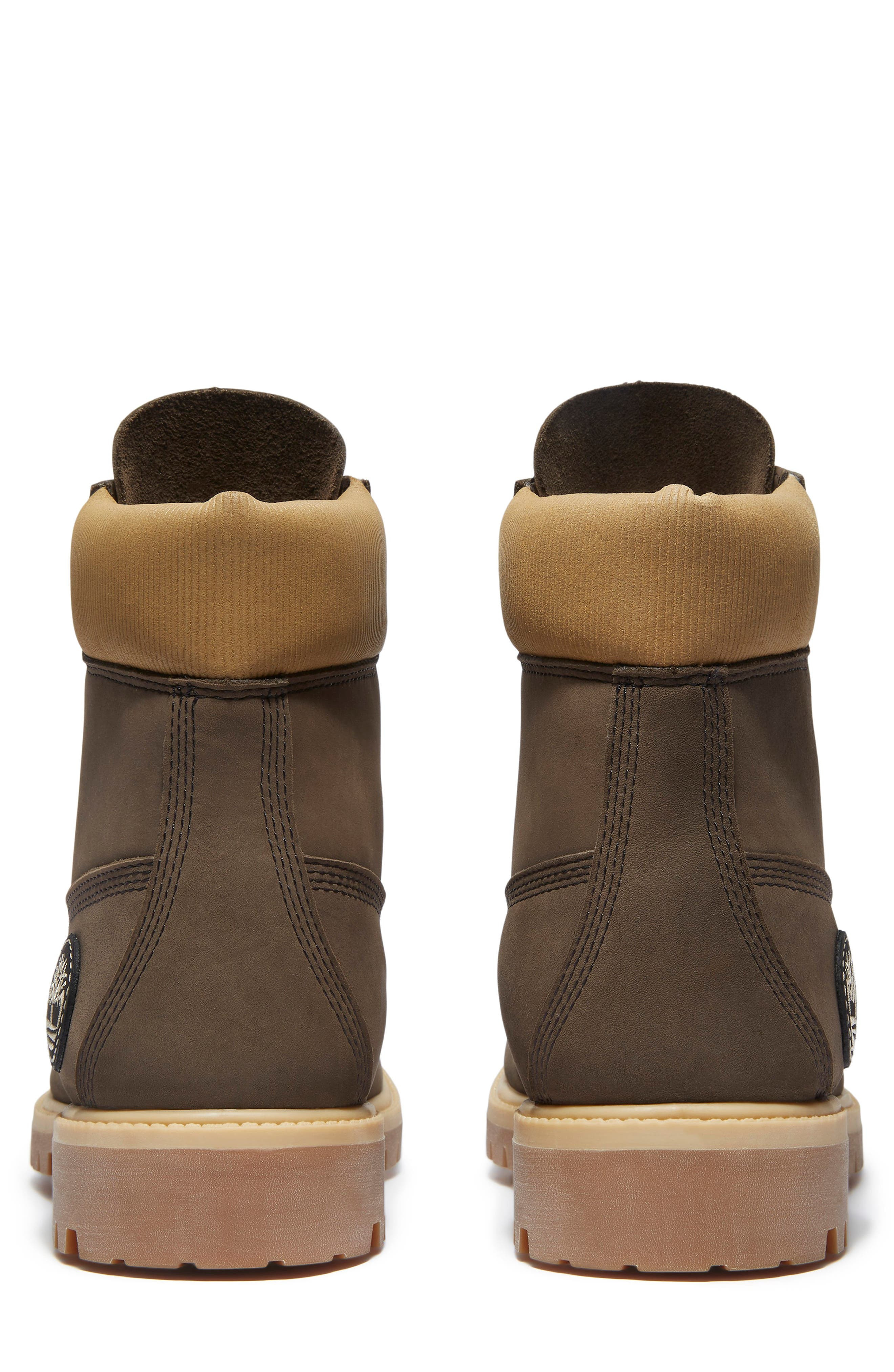 Timberland Premium 6-Inch Waterproof Boot in Dark Brown Nubuck/Olive at Nordstrom - 5