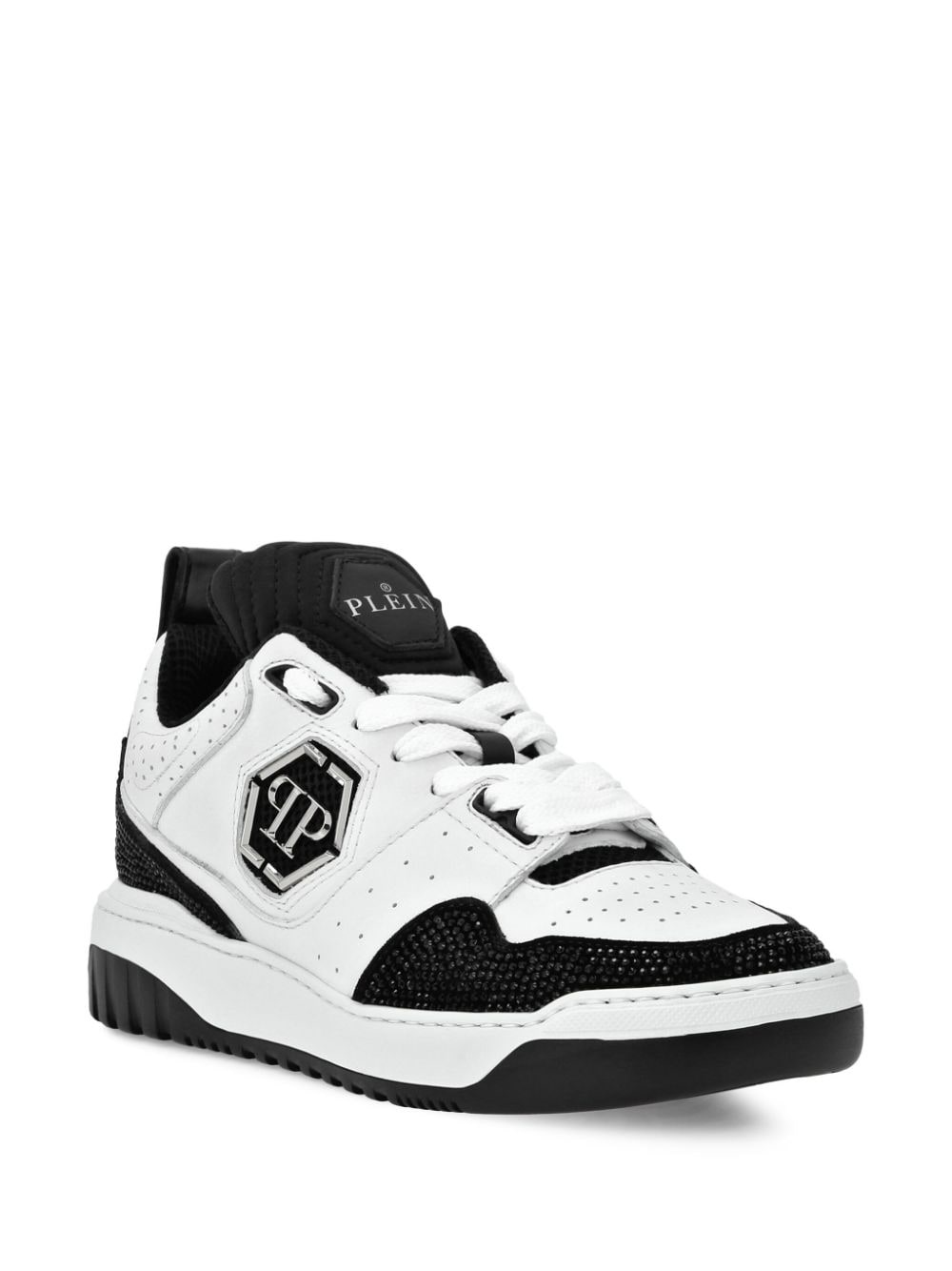 crystal-embellished leather sneakers - 2