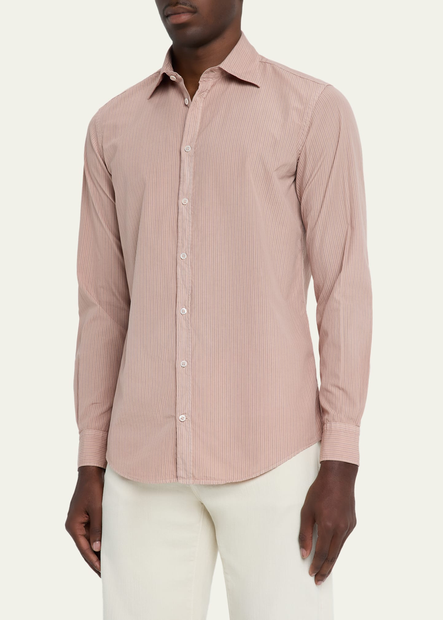 Men's Genova Stripe Cotton Button-Down Shirt - 4