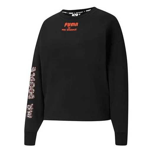 (WMNS) PUMA X MR DOODLE Crew Embroidery Round-neck Sweatshirt Black 598687-01 - 1