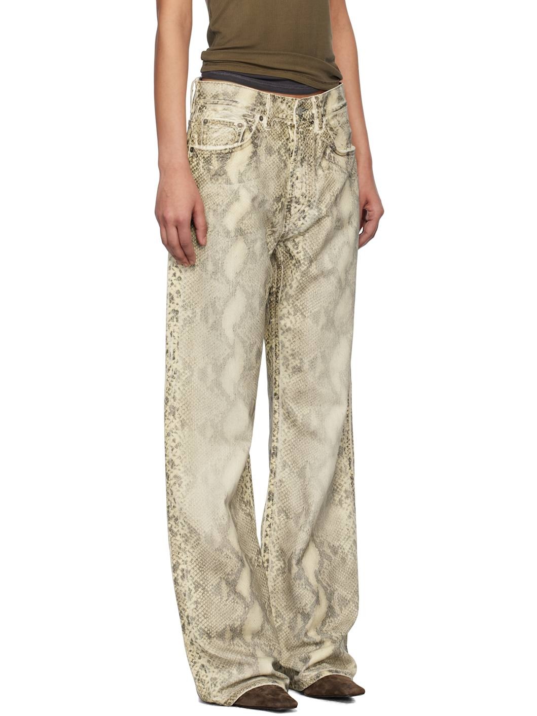 Beige Printed Jeans - 2