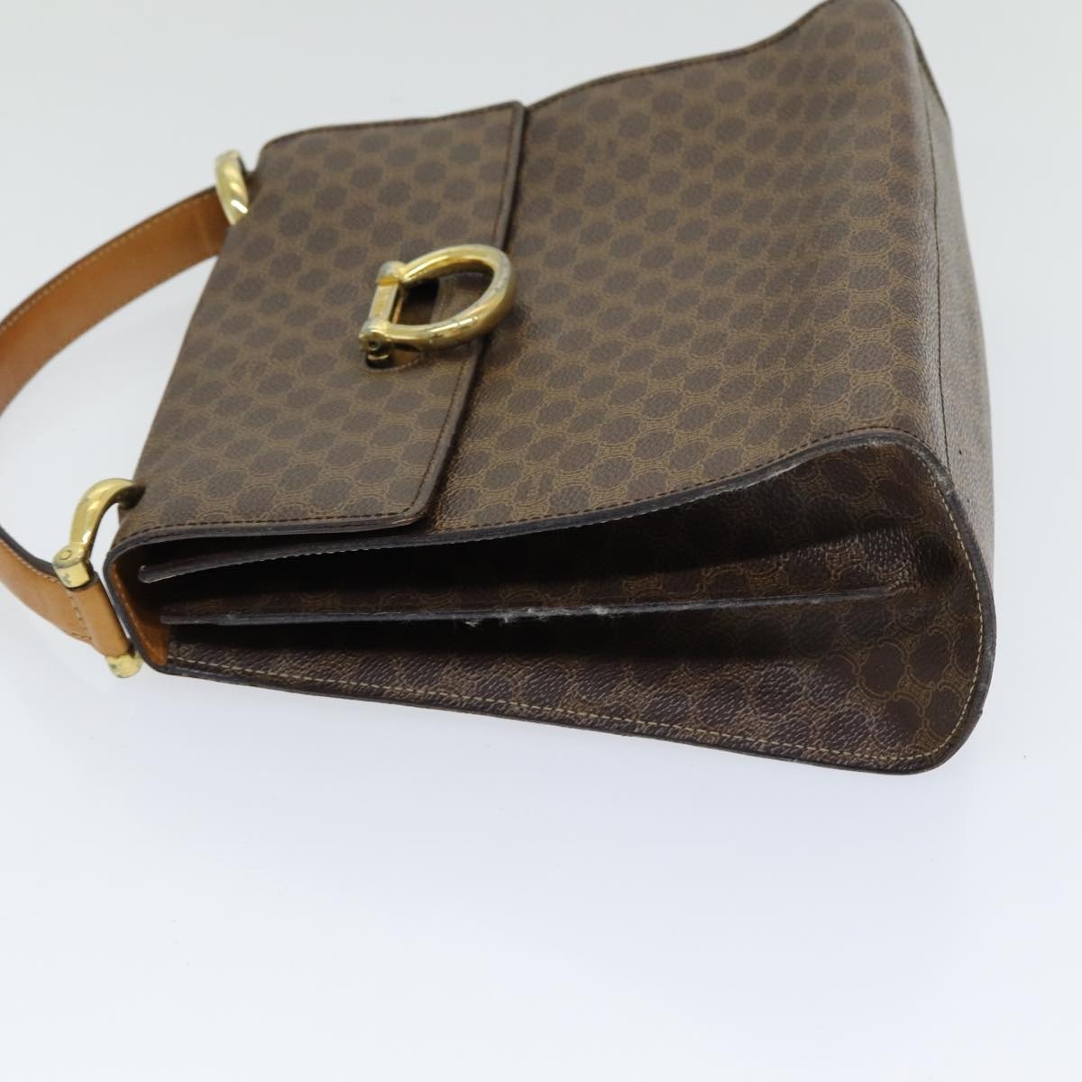 CELINE Macadam Canvas Hand Bag Pvc Leather Brown Gold - 4