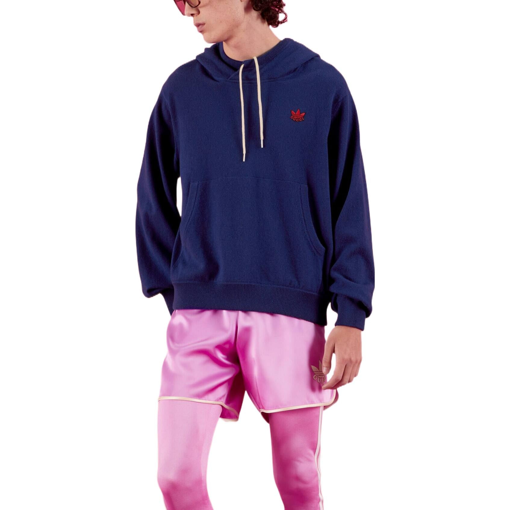 Men's Gucci x adidas Crossover SS22 Solid Color Logo Embroidered Loose Casual Long Sleeves Blue 7004 - 4