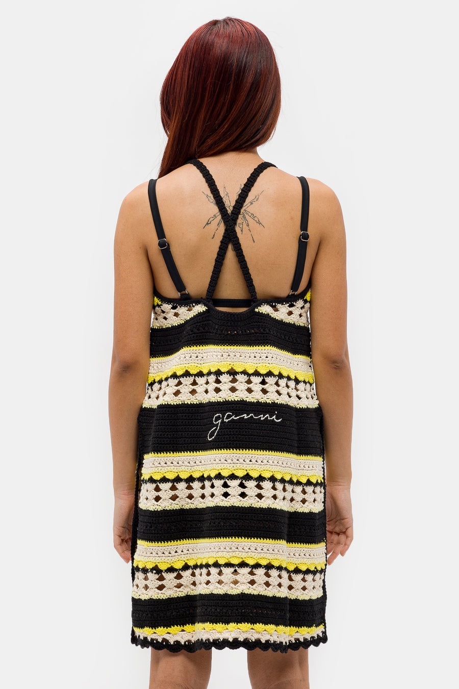 Crochet Cover Up Slip Dress in Golden Kiwi - 3