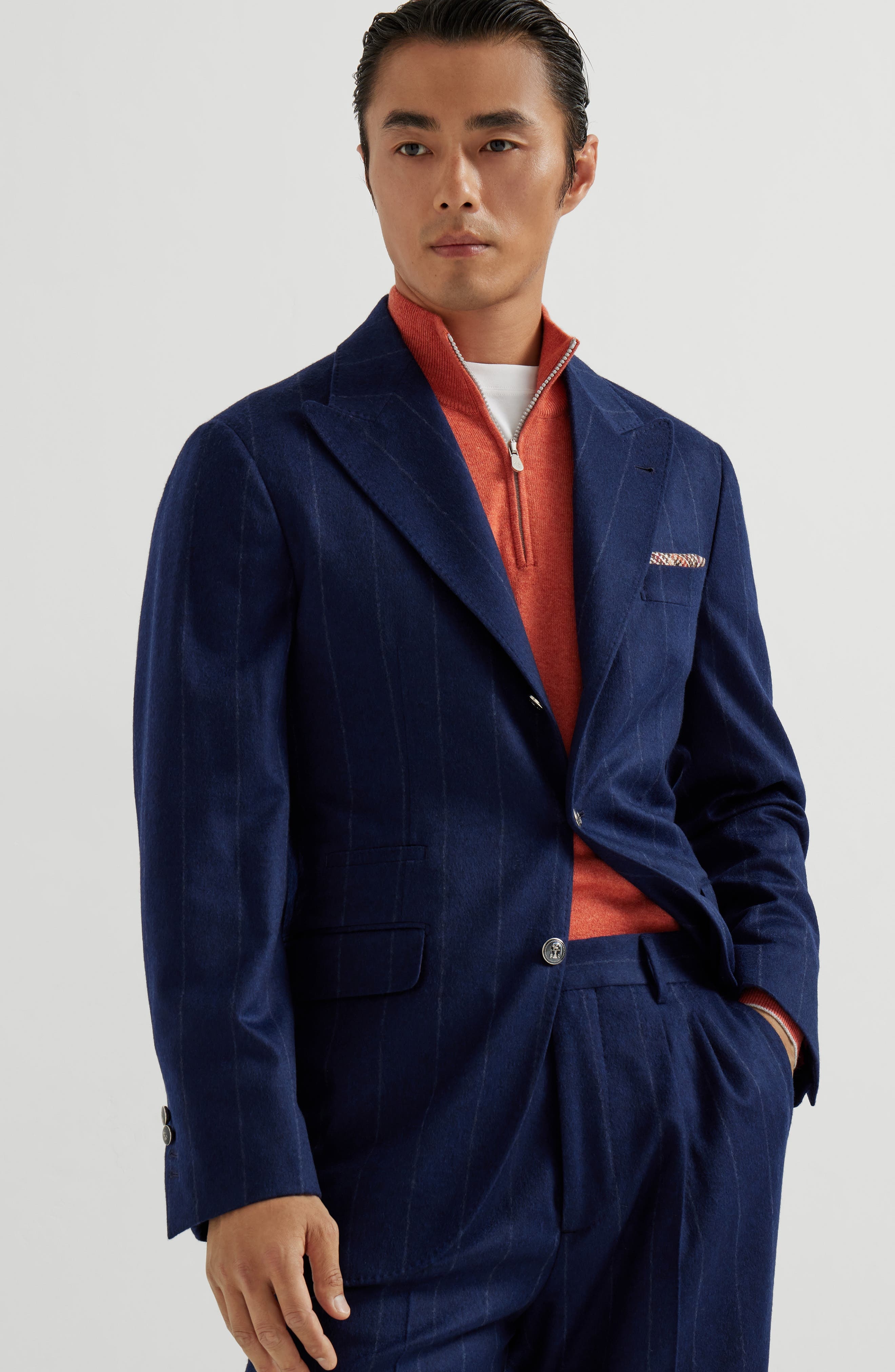 Brunello Cucinelli Wide chalk stripe deconstructed blazer in Avio Blue at Nordstrom - 2