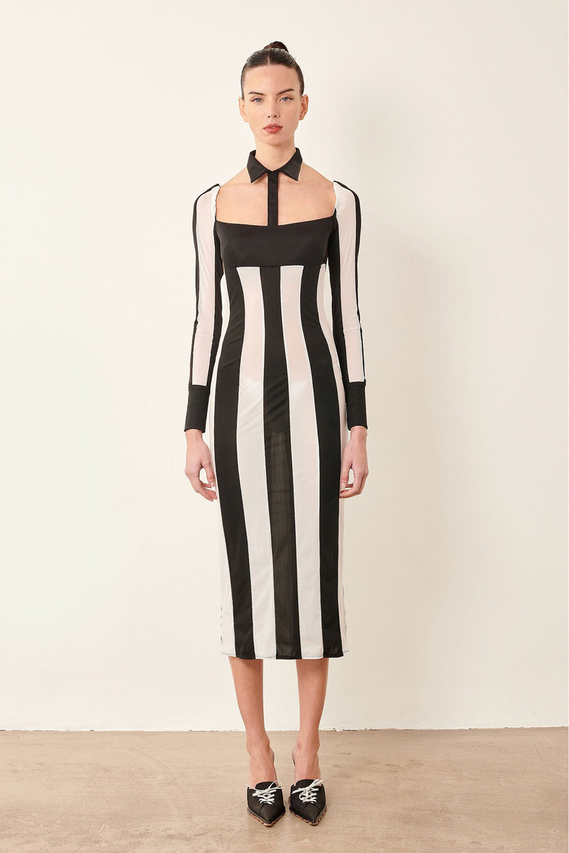 POSTER GIRL REF DRESS BLACK/WHITE STRIPE outlook