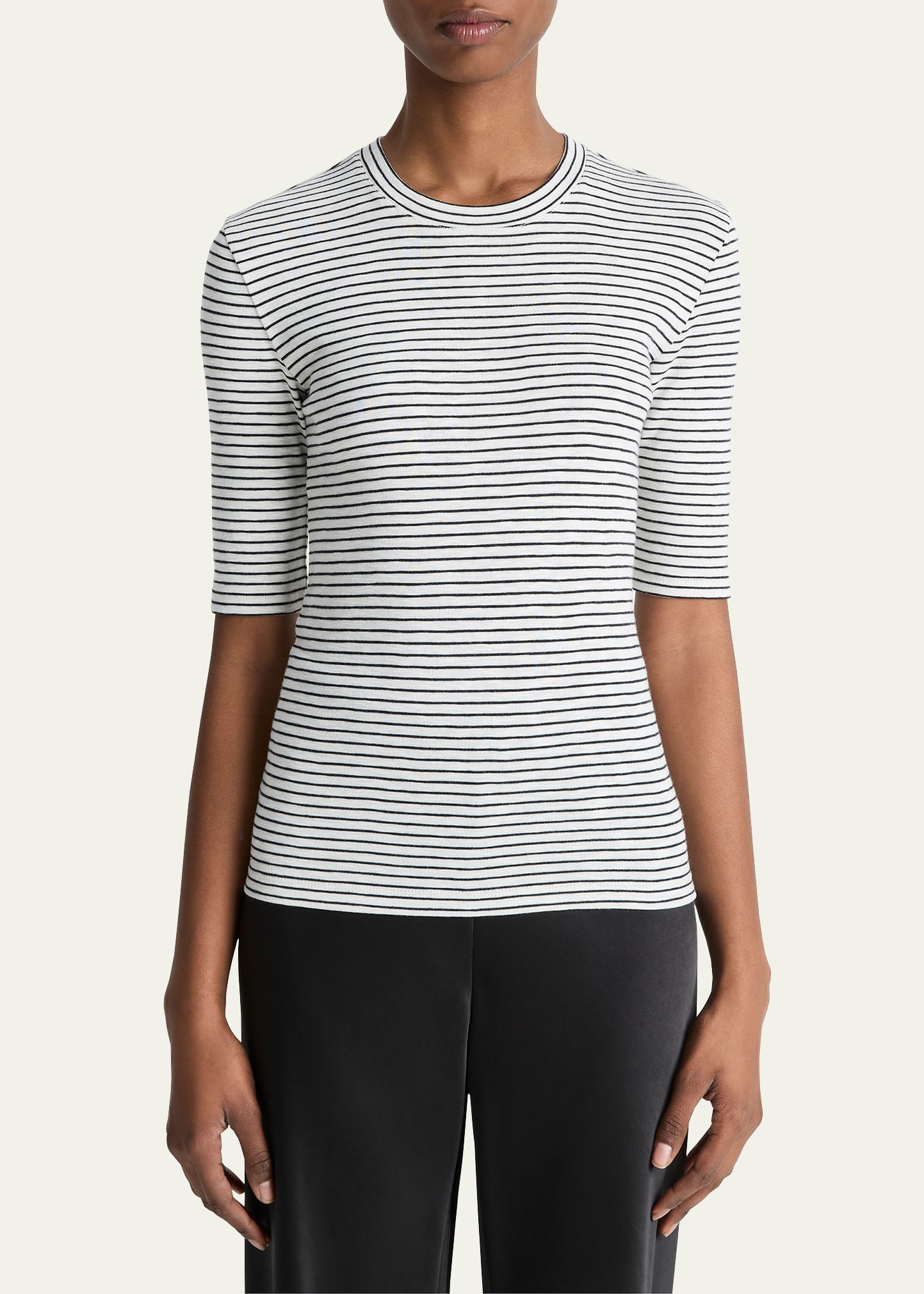 Stripe Elbow-Sleeve Top - 5