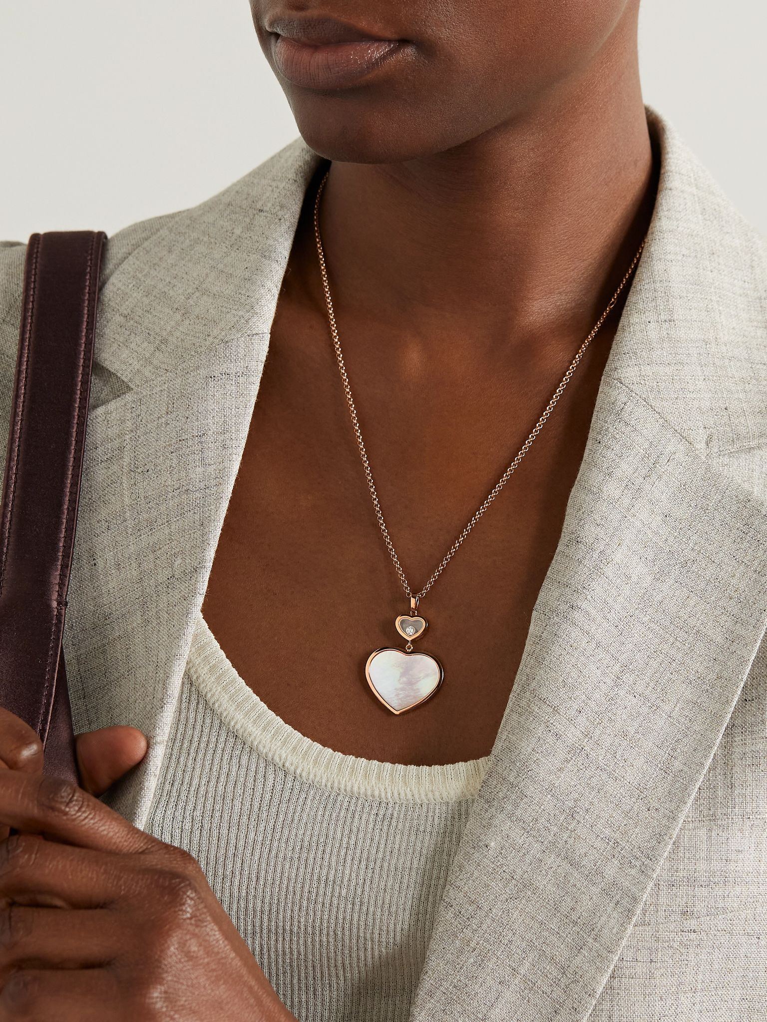 Happy Hearts 18-karat rose gold, mother-of-pearl and diamond necklace Gold - 2