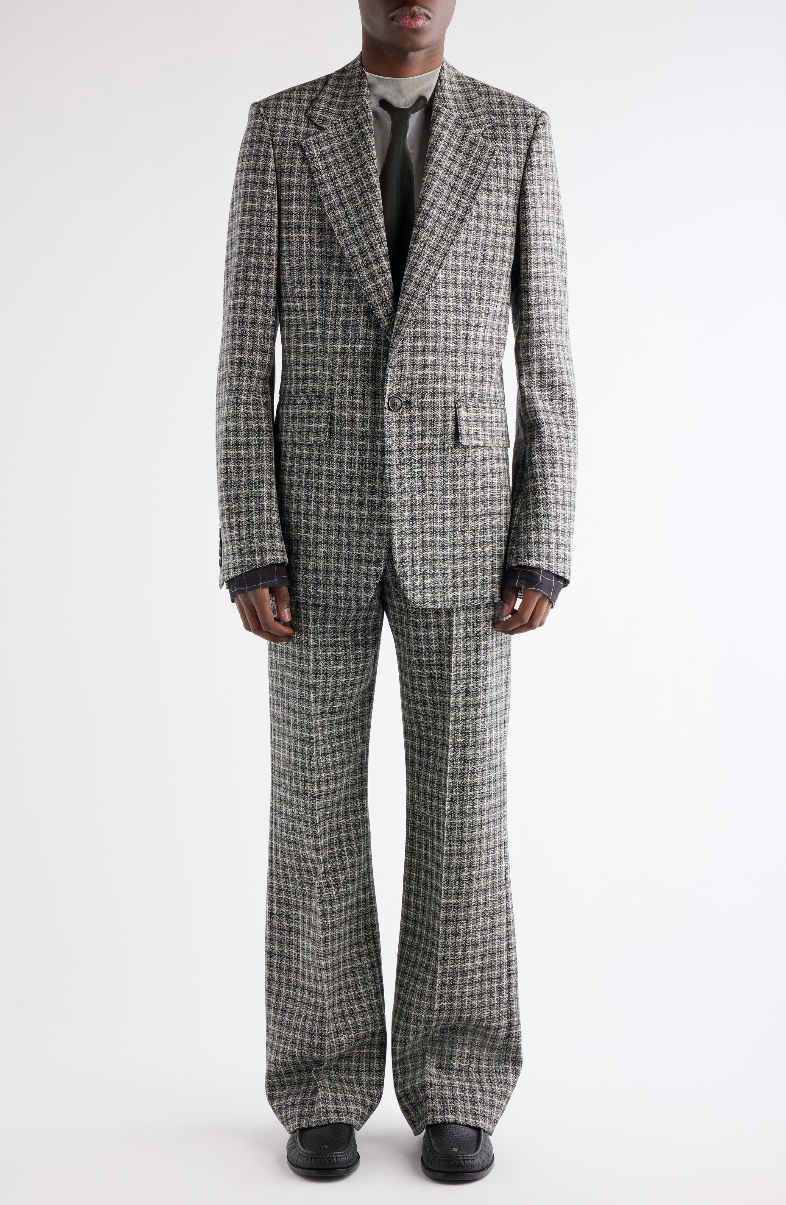 Acne Studios Juman Check Wool Mouliné Twill Blazer in Black/White at Nordstrom - 2