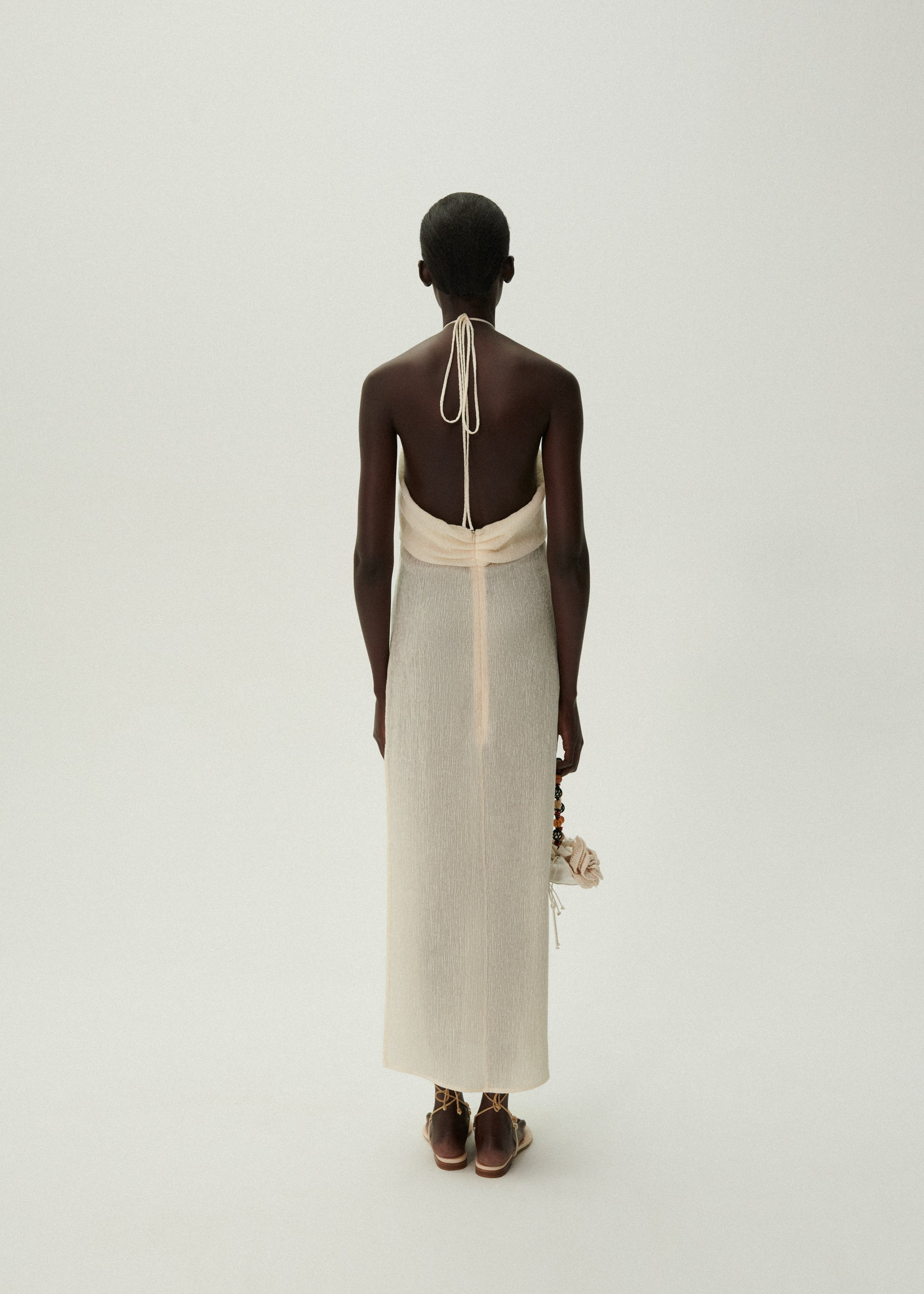 Pearl halterneck midi dress in cream - 4