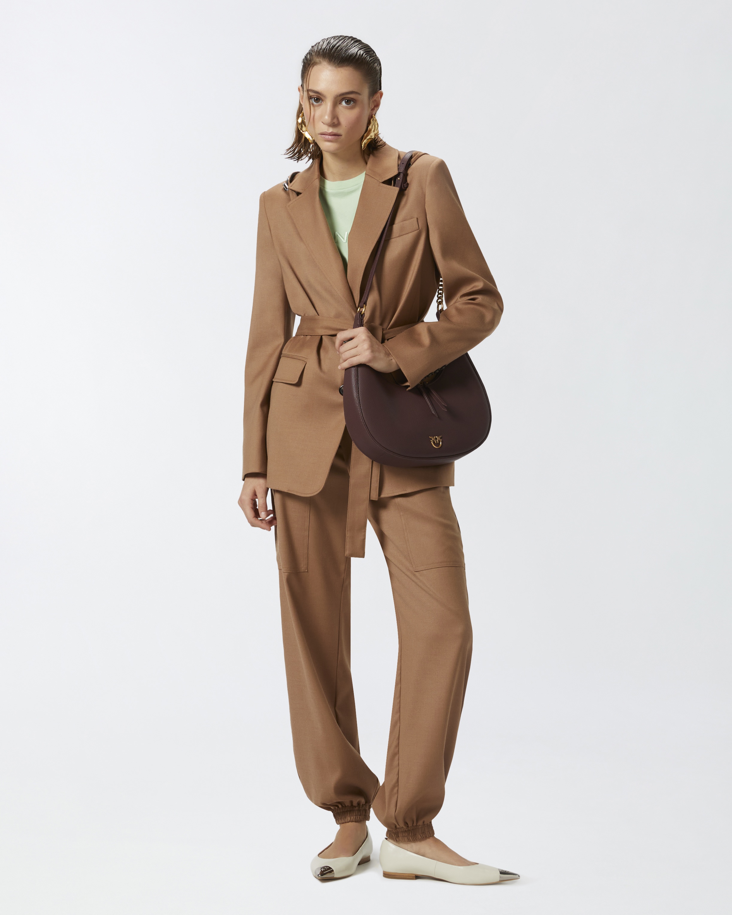SINGLE-BREASTED FLANNEL BLAZER WITH HOOD AND BELT - 3