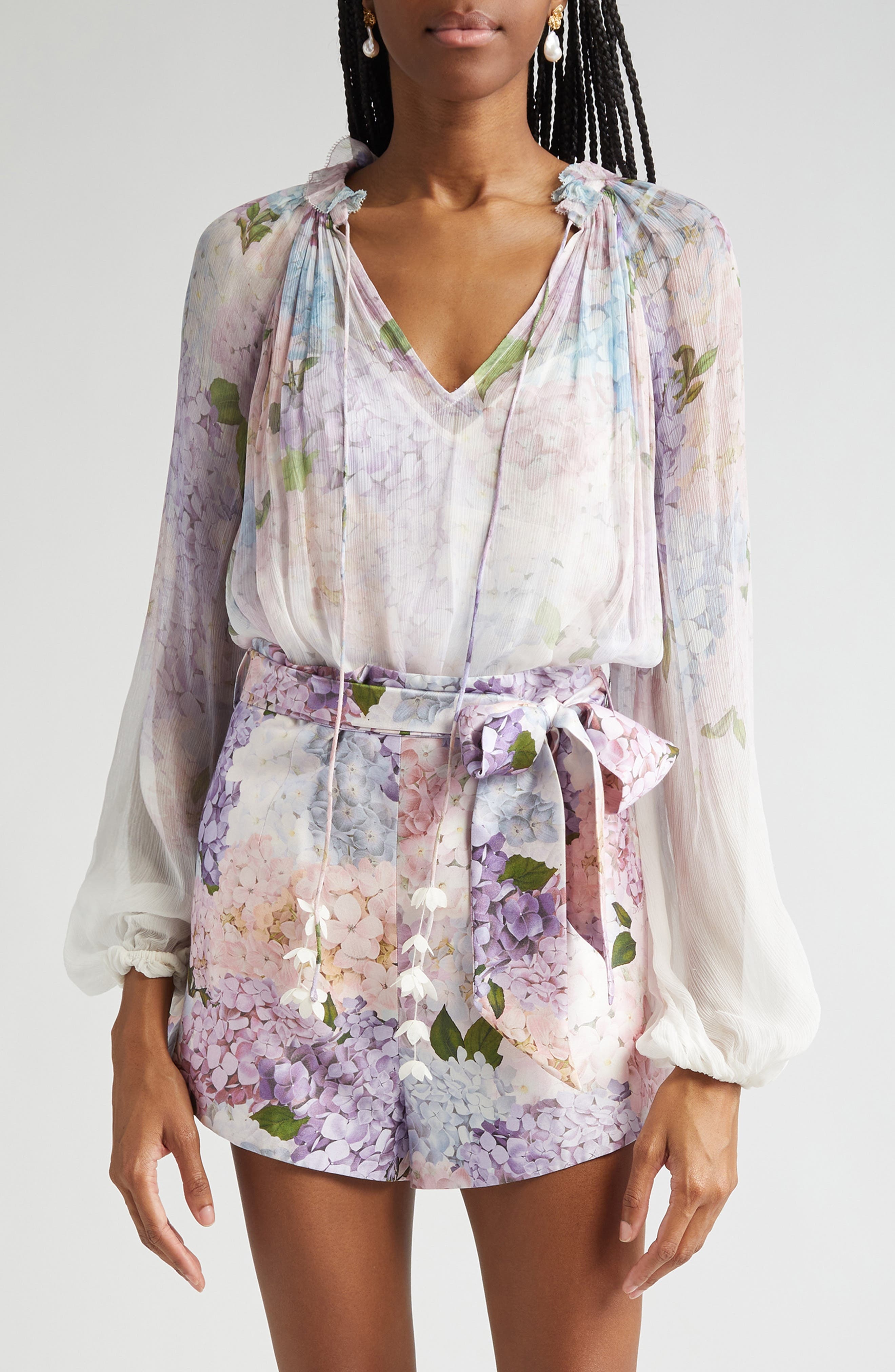 Zimmermann Floral Print Billow Top in Multi Hydrangea at Nordstrom - 1