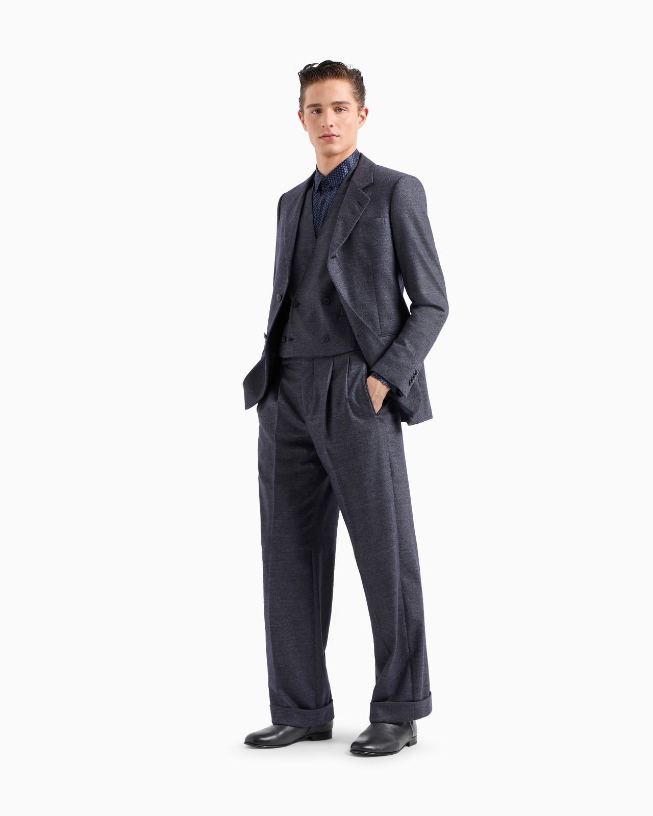 Royal Line single-breasted suit in denim-effect virgin wool and cashmere - 2