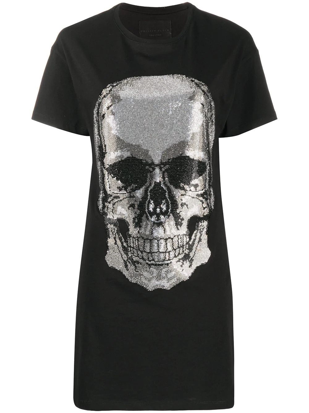 Skull rhinestone T-shirt dress - 1