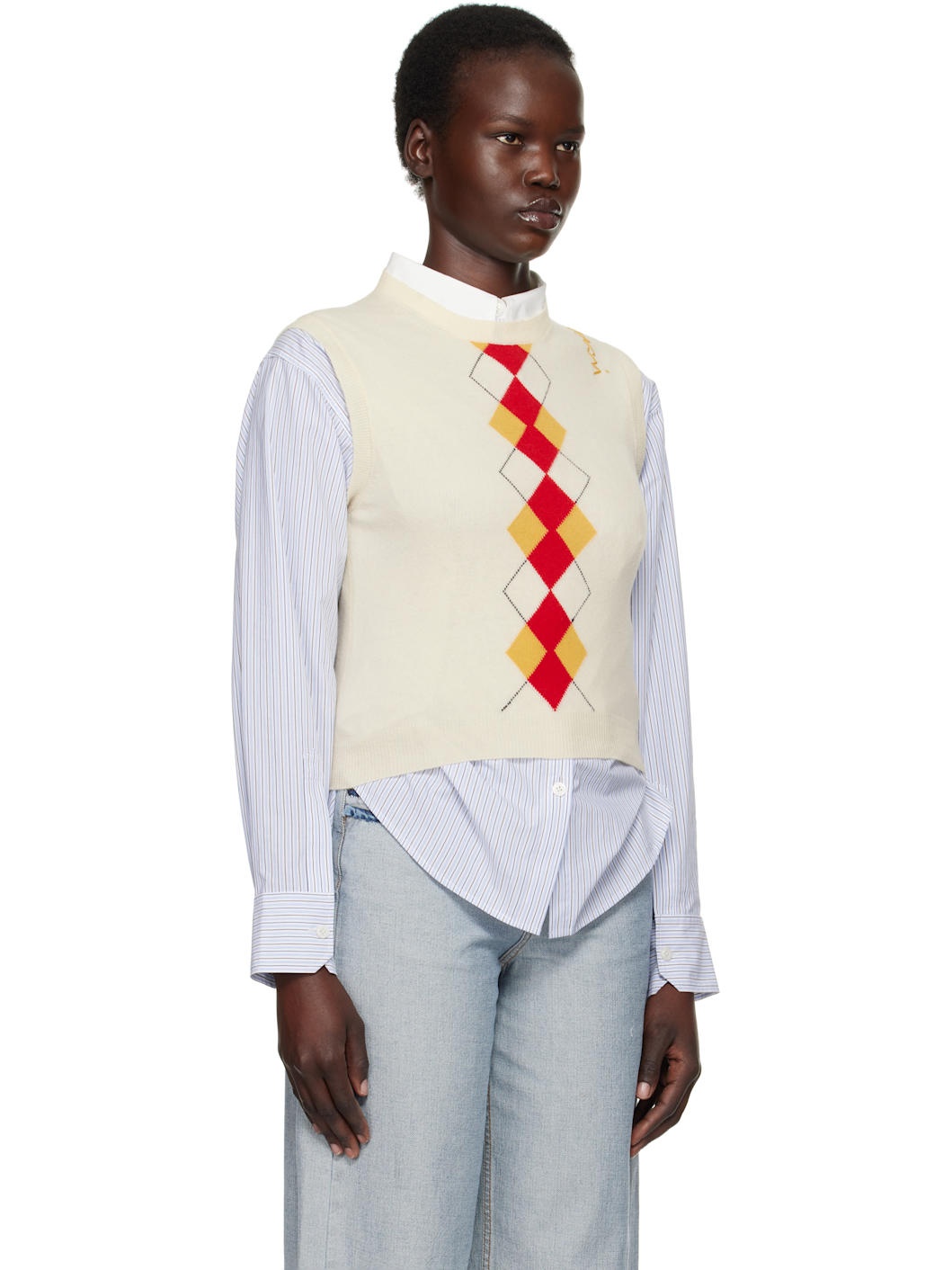 Off-Whtie Argyle Vest - 2