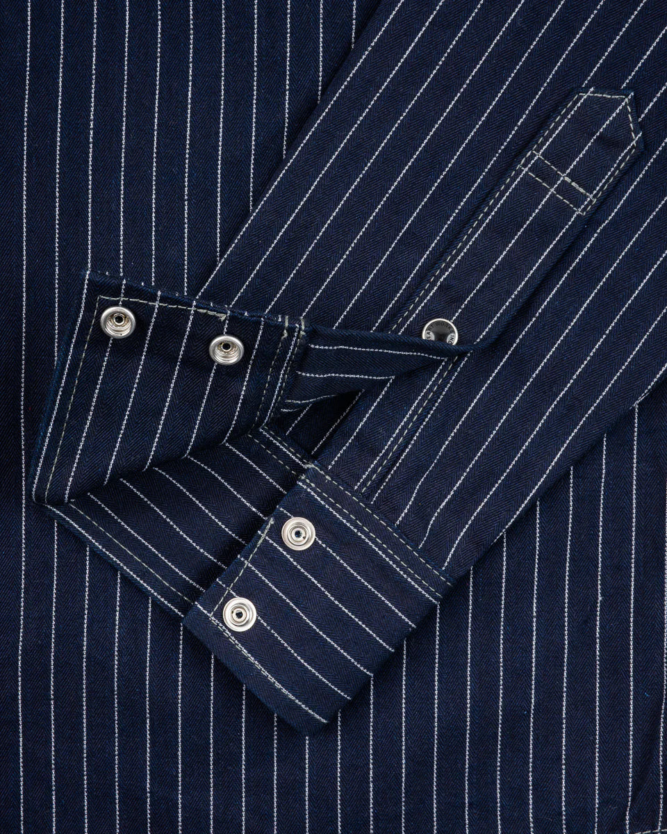 IHSH-424-IND 8.5oz Herringbone Stripe Western Shirt - Indigo - 5