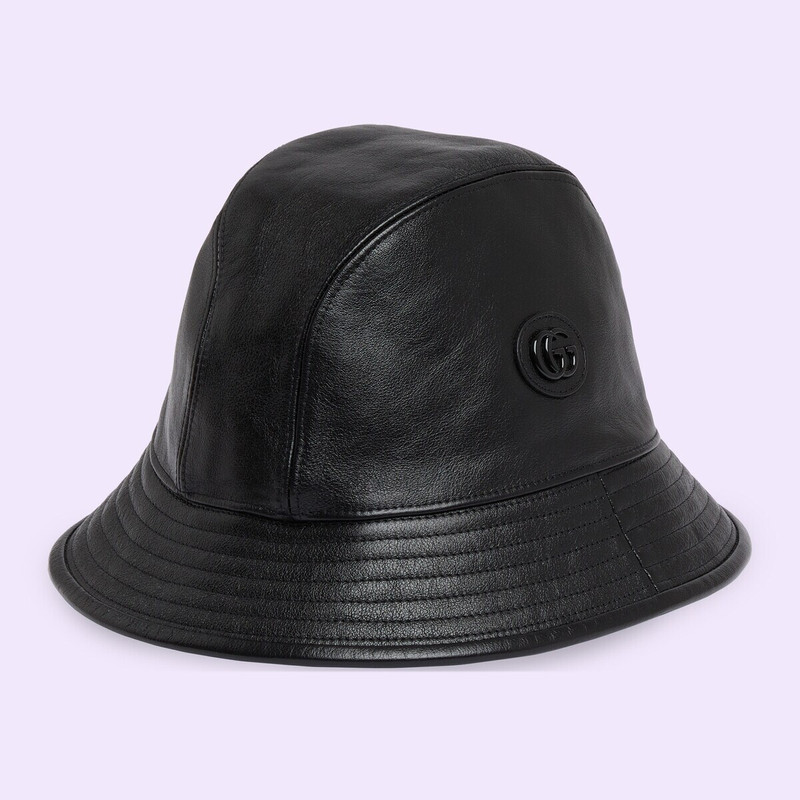 Leather bucket hat with Double G 1