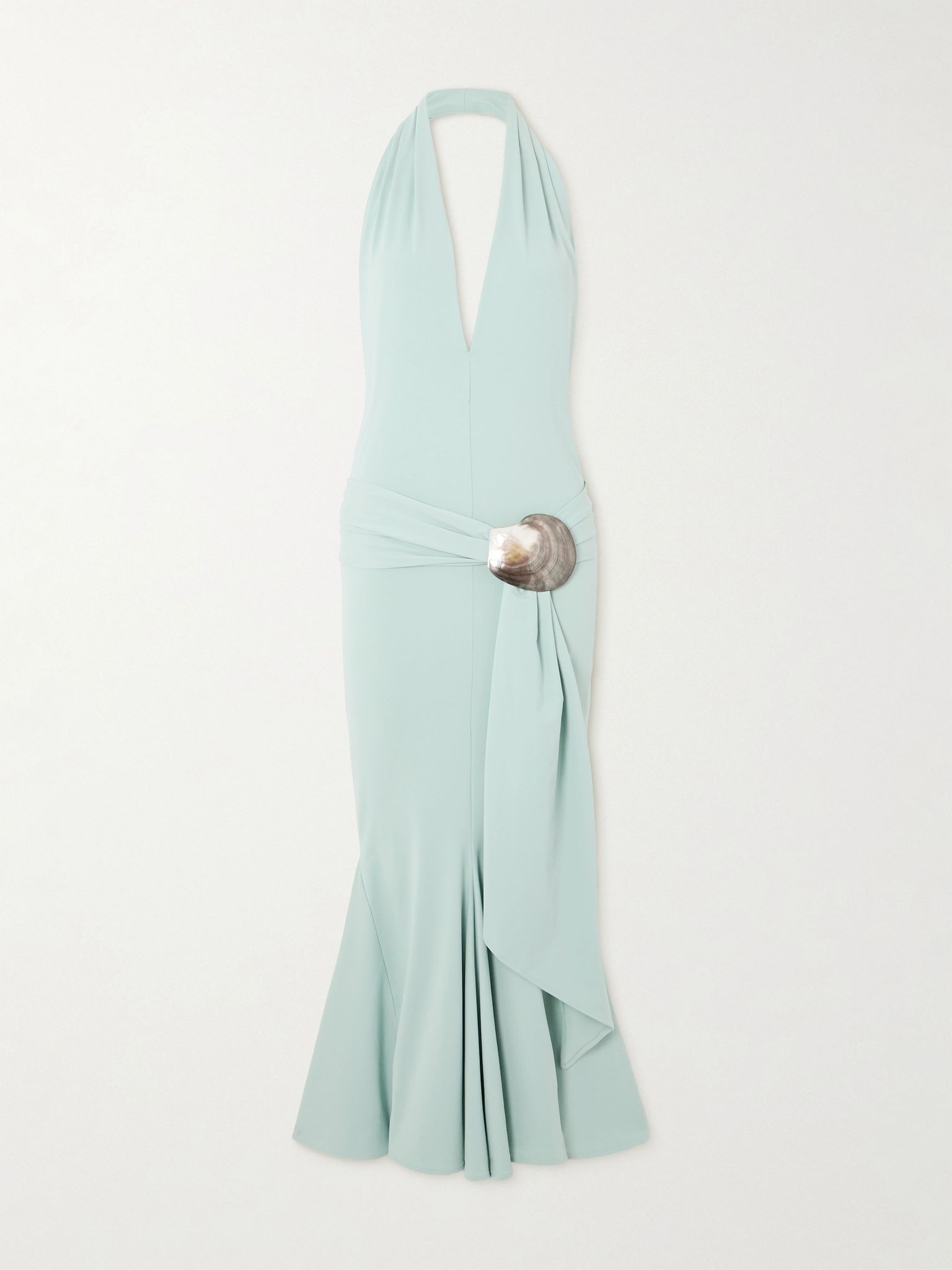Embellished stretch recycled-satin halterneck midi dress Light blue - 1