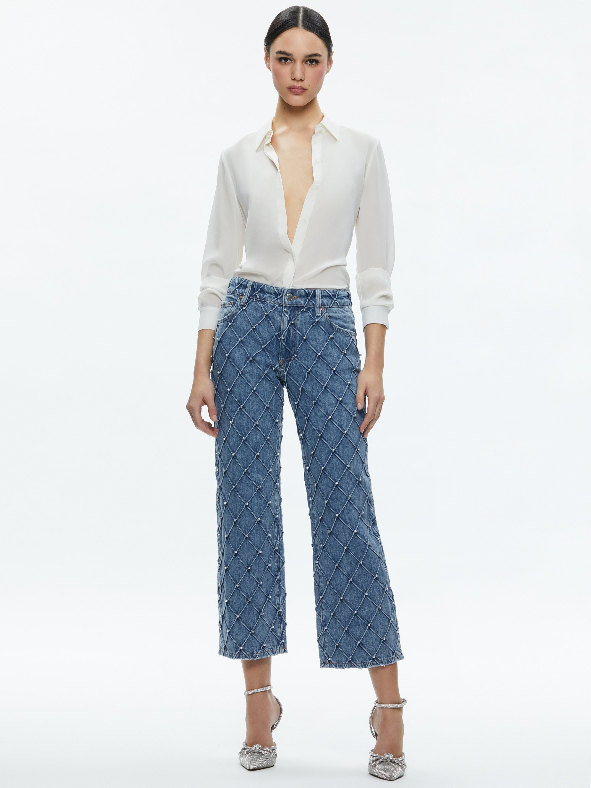 WEEZY QUILTED EMBELLISHED CROPPED MID RISE JEAN - 2