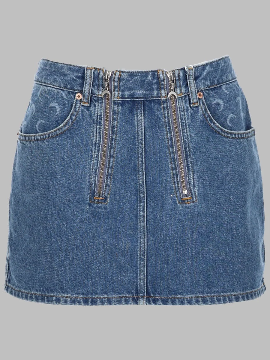 Marine Serre Denim Cotton Miniskirt — Blue - 1