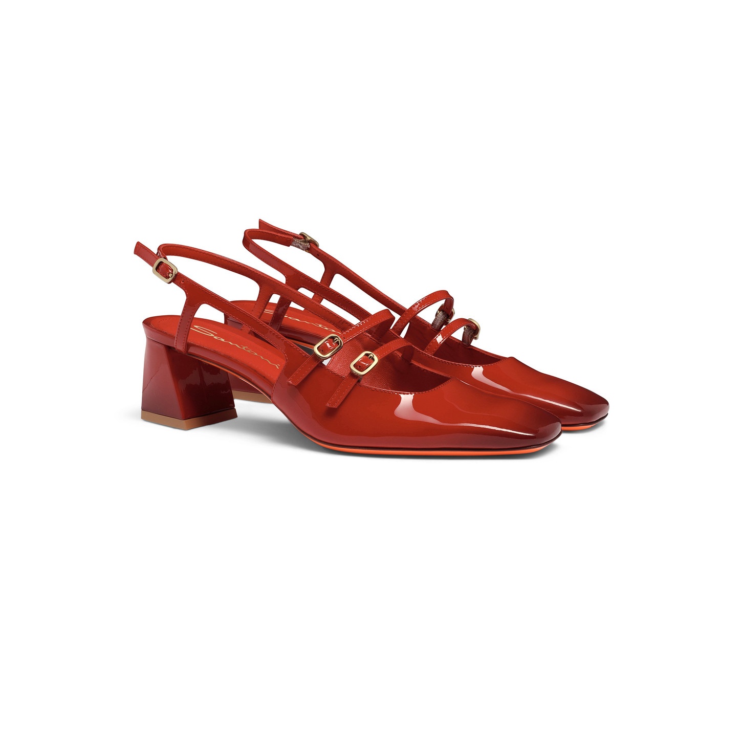Women's red patent leather mid-heel slingback - 4