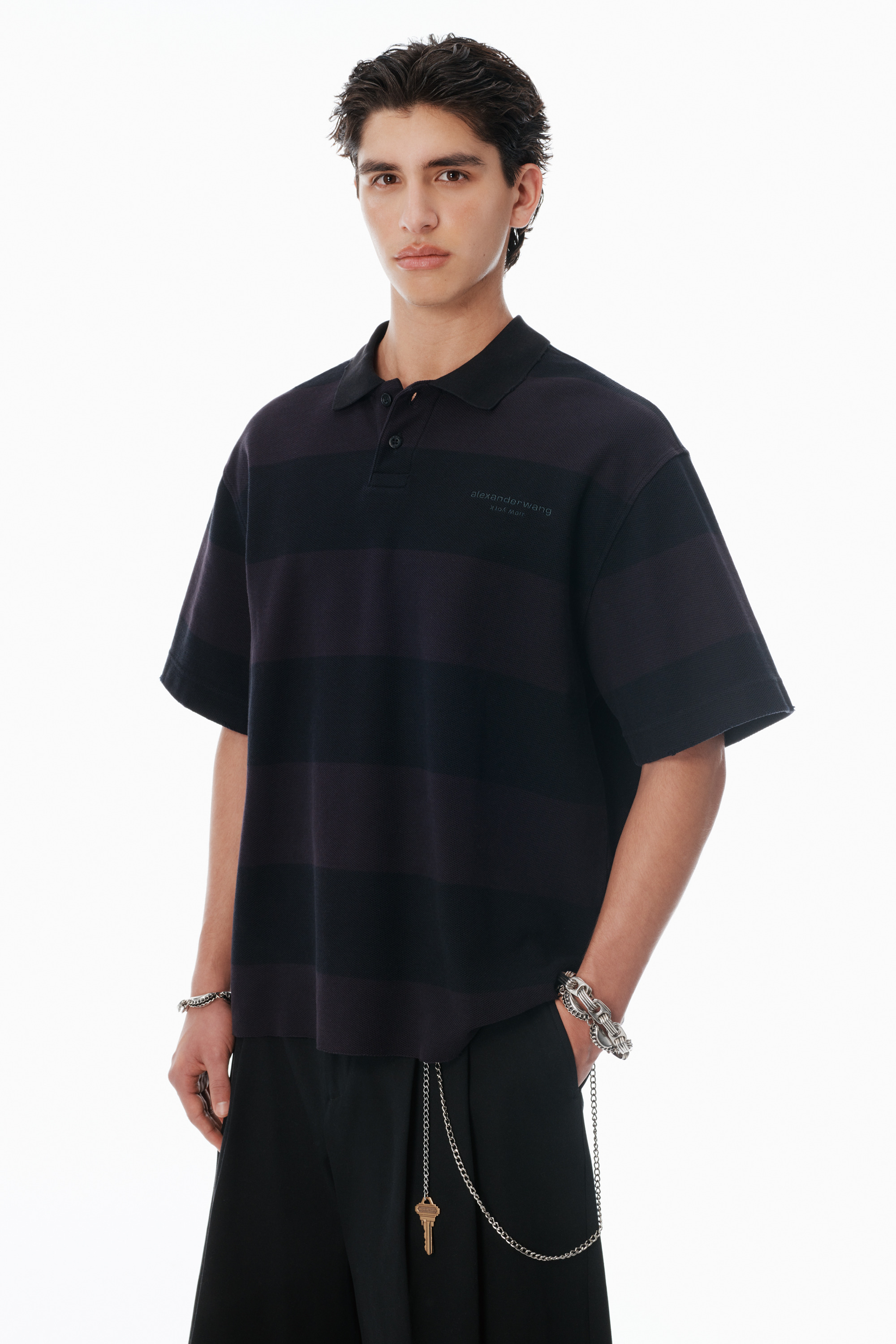 Black Striped Cotton Pique Polo - 3