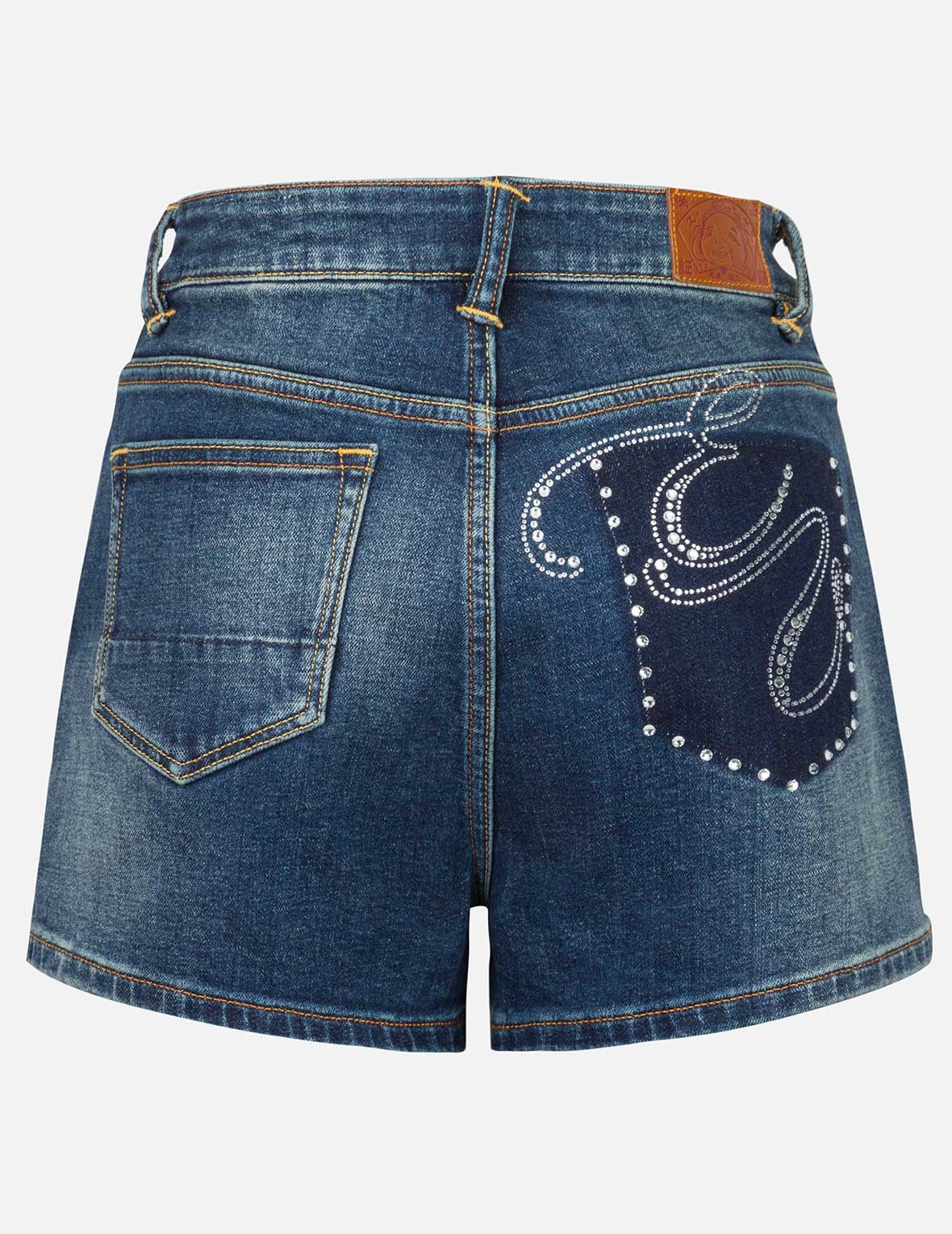 “EV” Rhinestone Embellished Loose Fit Denim Shorts - 2