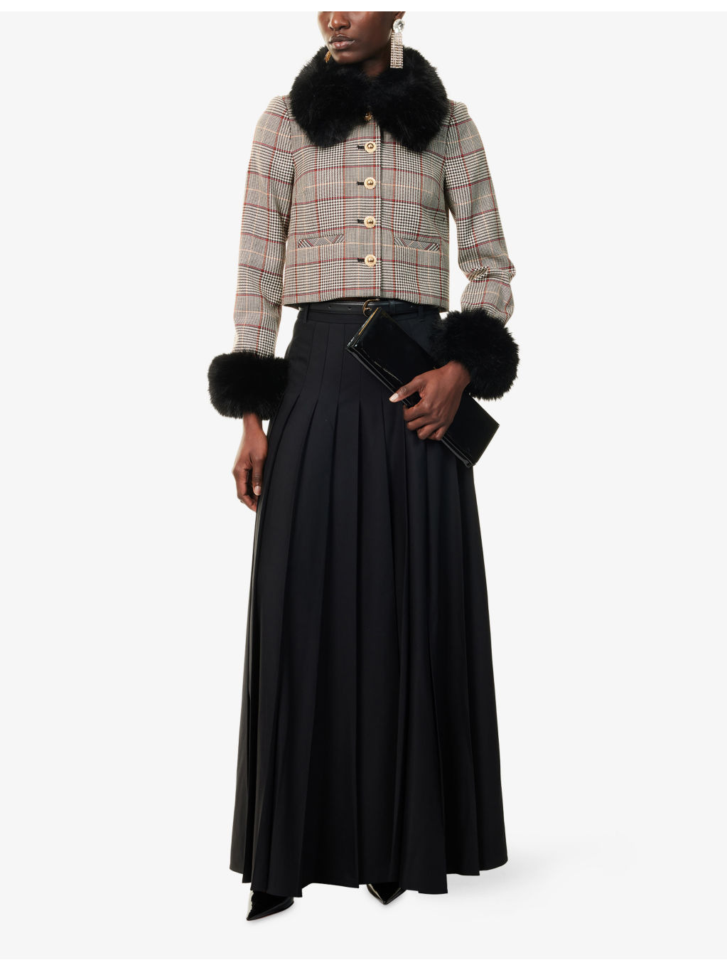 Check-Print Faux-Fur Wool-Blend Jacket - 2