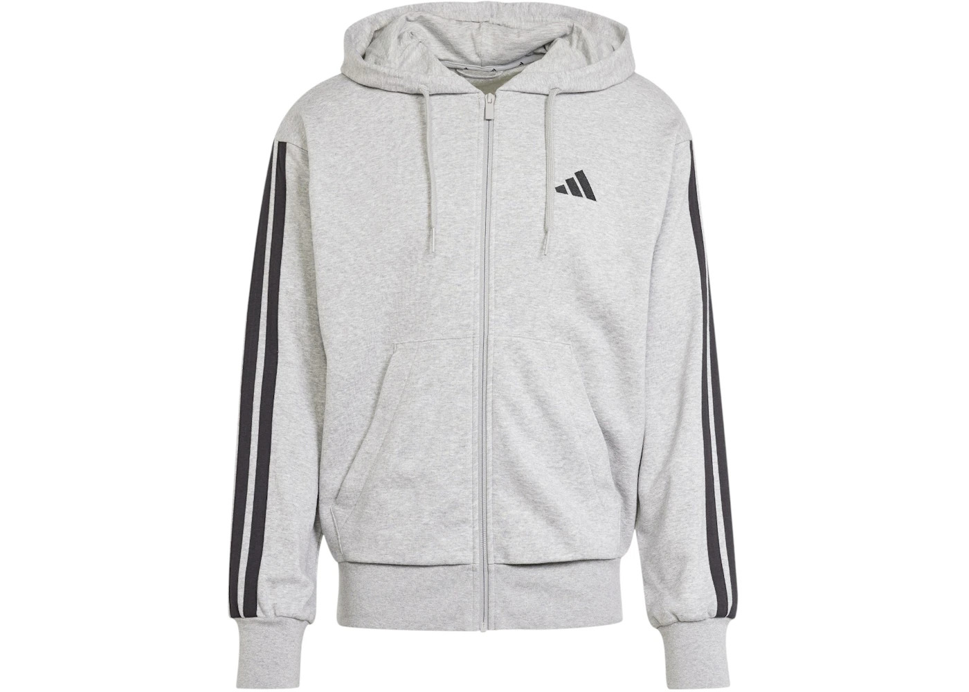 adidas Essentials 3-Stripes French Terry Full-Zip Hoodie Medium Grey Heather/Black - 1