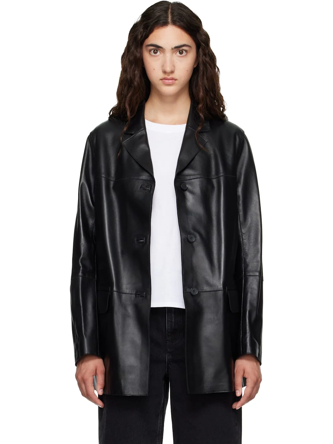 Black NARI Straight Leather Jacket - 1