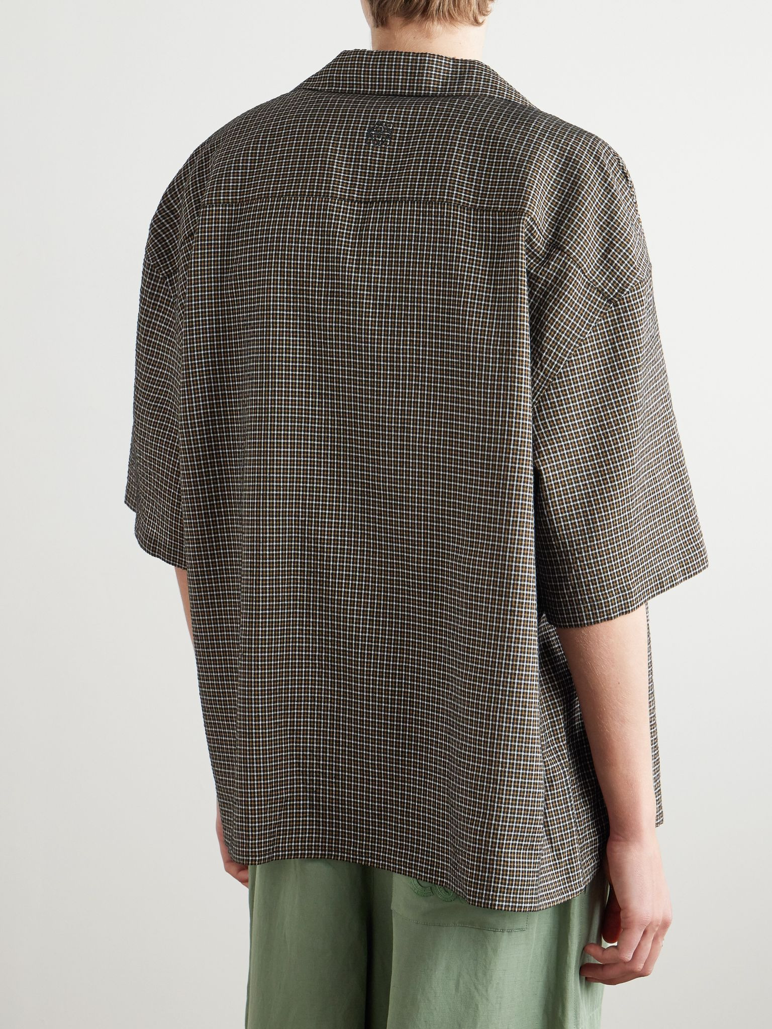 + Paula's Ibiza Convertible-Collar Checked Linen-Blend Shirt Green - 3