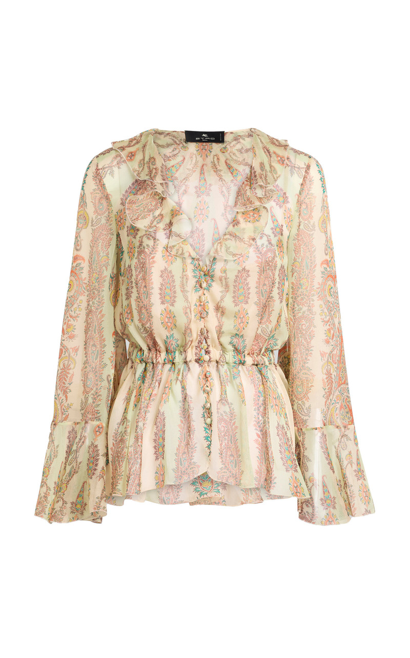 Ruffled Silk Peplum Shirt print 1